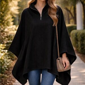 Vintage ~ Authentic St. John's Bay Black Zippered Poncho~ Cape ~ shawl